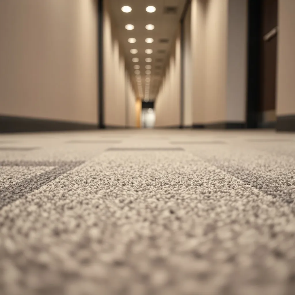 Close-up of high-quality commercial office carpet texture, n